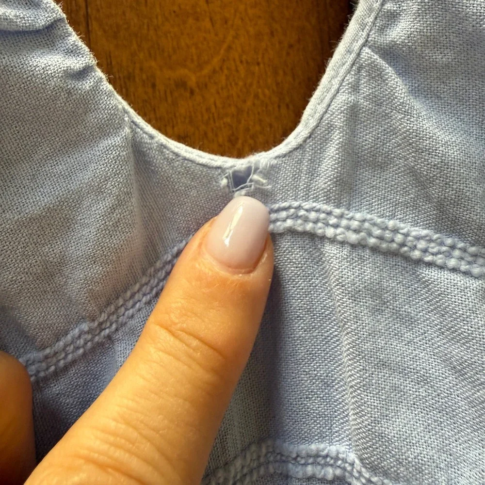 Free People Agatha Dress Turtledove Texture Corn Blue V-Neck Open Back Dress L - Picture 4 of 8